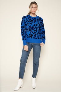 Blue-Multi Charmed Leopard Print Sweater