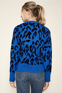 Blue-Multi Charmed Leopard Print Sweater