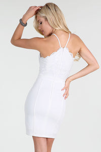White V-Neck Beaded Embroidery Lace 2-Fer Dress