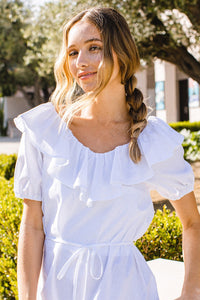 White Ruffle Puff Sleeve Short Prairie Dress
