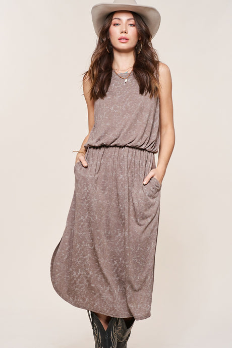 Brown Sleeveless Summer Casual Long Dress