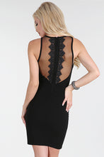 Black Beaded Lace Trim Tulle Mesh 2-Fer Dress