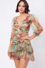 Orange Multi Floral Print Double Ruffle Mini Dress