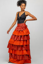 Rust Faux Leather Layered Maxi Skirt With Ruffles