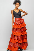 Rust Faux Leather Layered Maxi Skirt With Ruffles