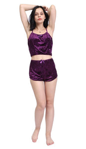 Purple Womens Pajamas Sets Sexy Velvet 2 Piece