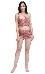 Pink Womens Pajamas Sets Sexy Velvet 2 Piece