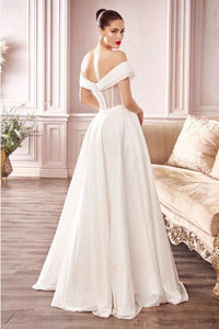 Off White Glitter Off The Shoulder Ball Gown
