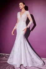 Off White Long Sleeve Lace Backless Bridal Wedding Dress