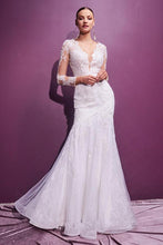 Off White Long Sleeve Lace Backless Bridal Wedding Dress