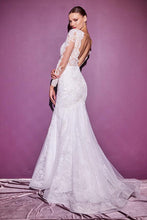 Off White Long Sleeve Lace Backless Bridal Wedding Dress