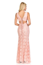 Light Pink Scalloped Sheer Rose Lace Bridesmaids Formal Dress