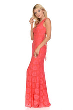 Coral Light Pink Scalloped Sheer Rose Lace Bridesmaids Formal Dress