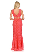 Coral Light Pink Scalloped Sheer Rose Lace Bridesmaids Formal Dress