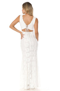 Ivory Light Pink Scalloped Sheer Rose Lace Bridesmaids Formal Dress