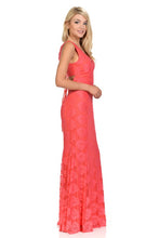Coral Light Pink Scalloped Sheer Rose Lace Bridesmaids Formal Dress