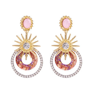 Pink Rhinestone Circle Earrings