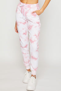 White/Mauve Pink Fleece Tie Dye Relax Fit Jogger