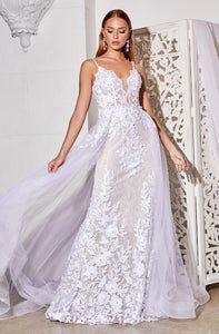Off White Lace Wedding Gown With Overskirt