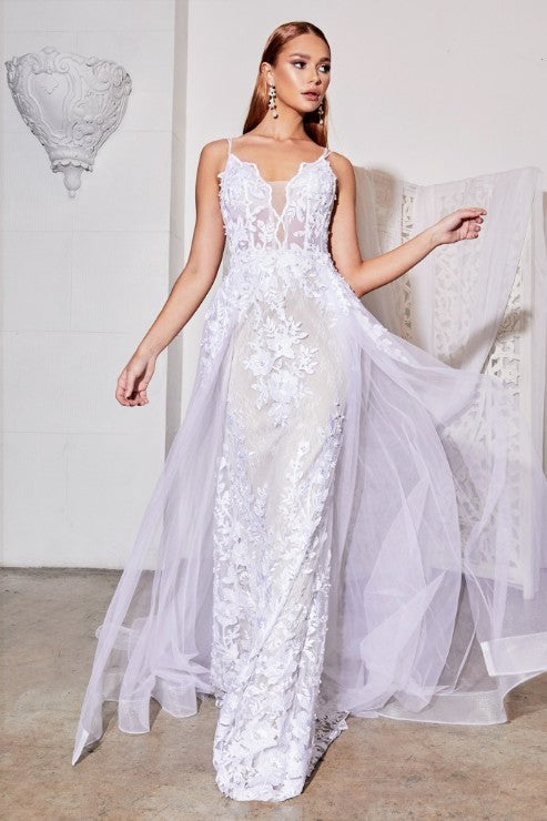 Off White Lace Wedding Gown With Overskirt