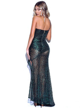 Sequined Emerald Long Slit Evening Gown