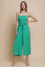 Green Woven Solid Cami Smocked Jumpsuit