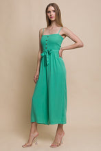 Green Woven Solid Cami Smocked Jumpsuit