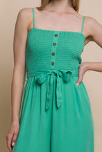 Green Woven Solid Cami Smocked Jumpsuit