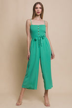 Green Woven Solid Cami Smocked Jumpsuit