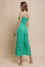 Green Woven Solid Cami Smocked Jumpsuit