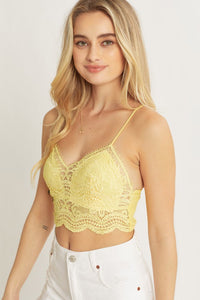 Light Yellow Woven Solid Laced Bralette
