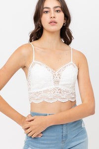 White Woven Solid Laced Bralette