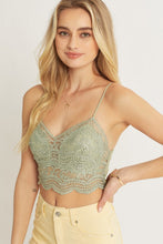 Green Woven Solid Laced Bralette