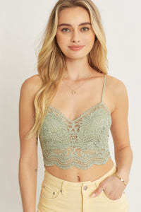 Green Woven Solid Laced Bralette