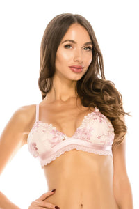 Pink Triangle Floral Lace Bralette W/embroidery