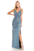 Silver Metallic Thigh Slit Formal Dress