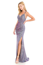 Purple Metallic Thigh Slit Formal Dress
