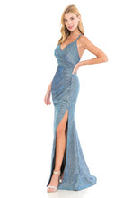 Silver Metallic Thigh Slit Formal Dress