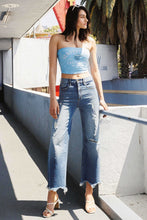 High Rise Cropped Wide Leg Jeans With Distressing