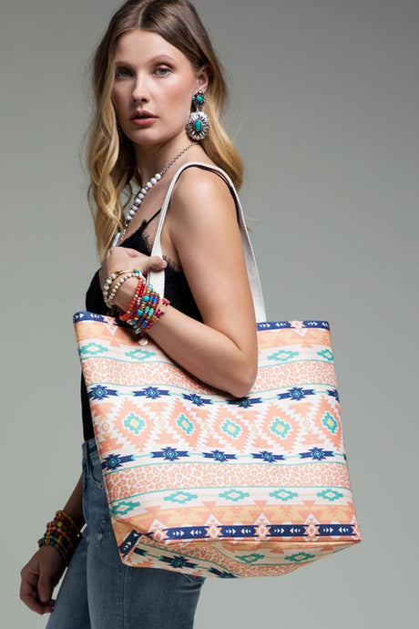 Peach Ethnic and Leopard Print Bag
