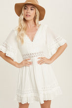 White V-neck Lace Trim Dress