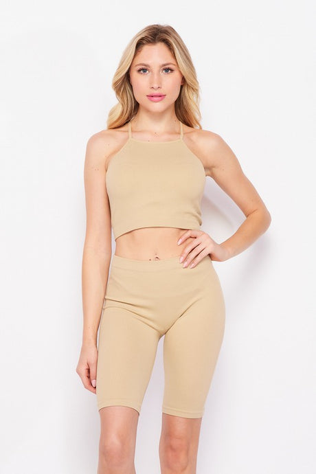 Khaki Shorts & Tank Top 2 Piece Set