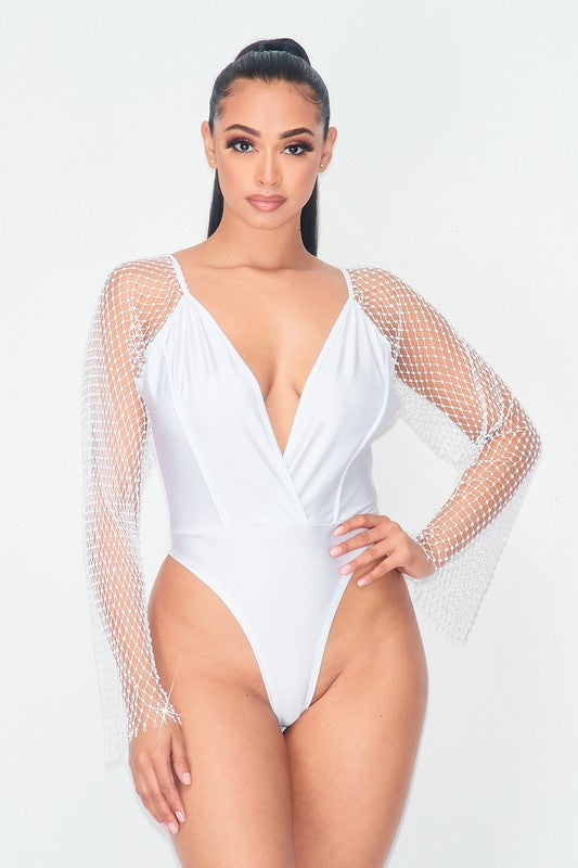 White Rhinestone Bodysuit