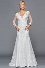 White Long Sleeve Plunge Neckline A Line Bridal Gown