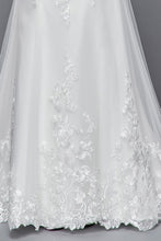 White Long Sleeve Plunge Neckline A Line Bridal Gown