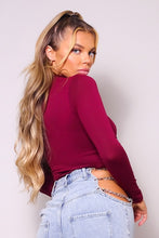 Burgundy Sexy Long Sleeve Mock Neck Basic Crop Top