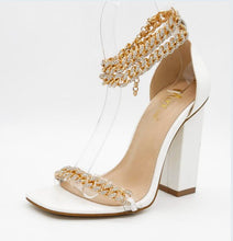 White Metal Glitter Chain Party Heels