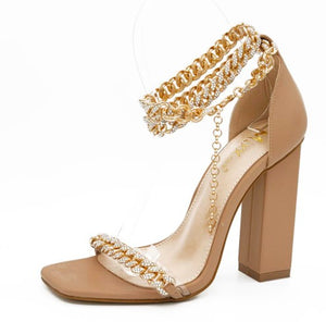 Nude Metal Glitter Chain Party Heels