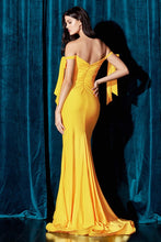 Yellow Sexy Drop-shoulder Long Evening Dress