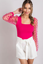 Hot Pink Polka Dot Square Neck Top